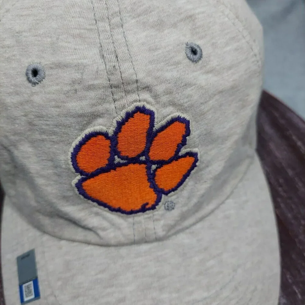 Gray Clemson Tiger Paw Hat Adjustable College Football Discolor on Strap